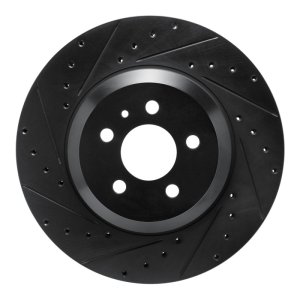 Tesla Model 3 Brake Rotor (1) - Front Left - R1 Concepts - Drilled & Slotted - Black - `17-`25